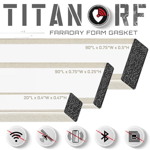 TitanRF Faraday Foam Gasket for RF Enclosures - High-Shielding Conductive Fabric Covered Adhesive Backing, 90"L x 0.75"W