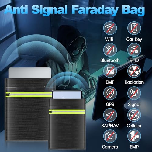 5 Pack EMP Proof Faraday Bags for Laptops Tablets Phones Car Keys | EMP Bags Faraday Pouch with Handle Reflective Strip