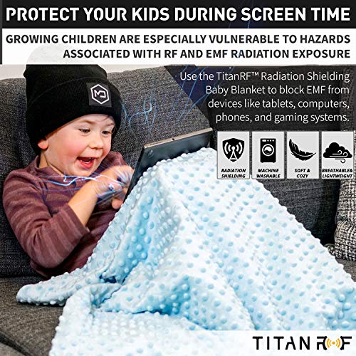 Mission Darkness TitanRF Radiation Shielding Baby Blanket (Blue) - EMF Protection for Babies - Ultra-Soft Minky Dot Desi